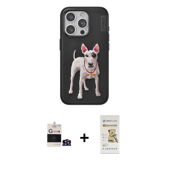 MARSİLYAN™- iPhone 14 Pro Max Kılıf Nova Form Koleksiyonu - Siyah Mat Seramik Nano Ekran Koruyucu + Derin Mor Bilvis Titan Kamera Lens