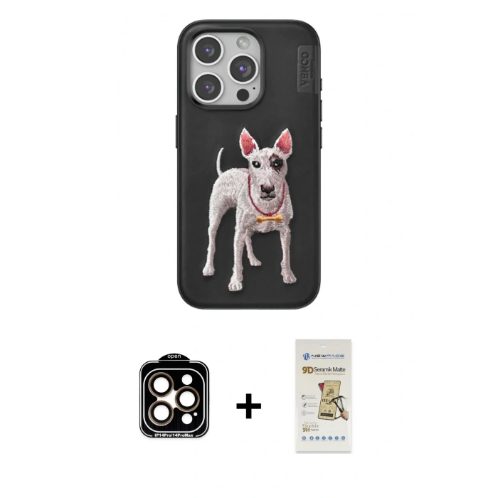 MARSİLYAN™- iPhone 14 Pro Max Kılıf Nova Form Koleksiyonu - Siyah Mat Seramik Nano Ekran Koruyucu + PVD Metal Kamera Lens - TU