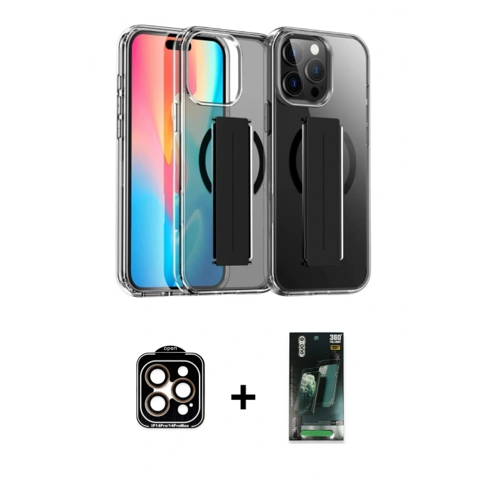 MARSİLYAN™- iPhone 14 Pro Max Kılıf Nova Işık Koleksiyonu - Şeffaf 360 Full Body Arka Koruyucu + PVD Metal Kamera Lens - TU