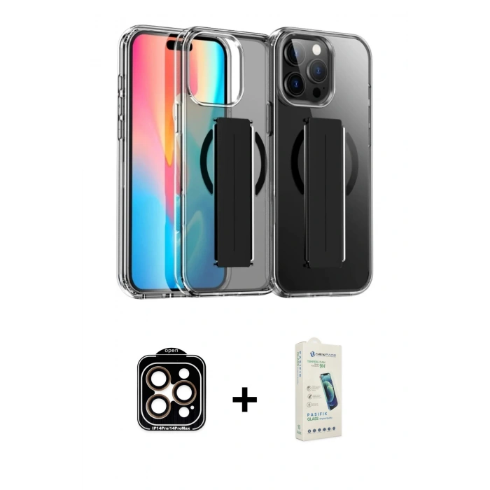MARSİLYAN™- iPhone 14 Pro Max Kılıf Nova Işık Koleksiyonu - Şeffaf Pasifik Cam Ekran Koruyucu + PVD Metal Kamera Lens - TU