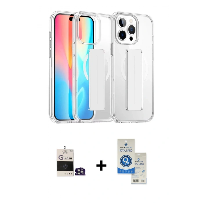 MARSİLYAN™- iPhone 14 Pro Max Kılıf Nova Işık Koleksiyonu - Şeffaf Royal Nano Ekran Koruyucu + Gümüş Bilvis Titan Kamera Lens