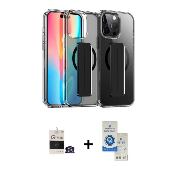 MARSİLYAN™- iPhone 14 Pro Max Kılıf Nova Işık Koleksiyonu - Şeffaf Royal Nano Ekran Koruyucu + Gümüş Bilvis Titan Kamera Lens