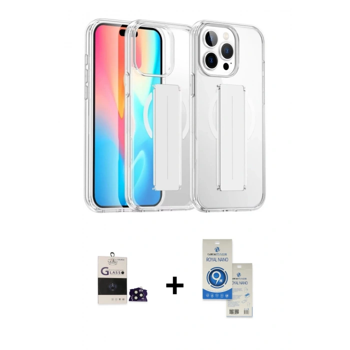 MARSİLYAN™- iPhone 14 Pro Max Kılıf Nova Işık Koleksiyonu - Şeffaf Royal Nano Ekran Koruyucu + Bilvis Titan Kamera Lens - SH