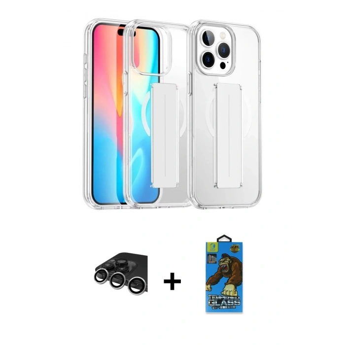 MARSİLYAN™- iPhone 14 Pro Max Kılıf Nova Işık Koleksiyonu - Siyah 18D Cam Ekran Koruyucu + Raze Metal Kamera Lens - GS