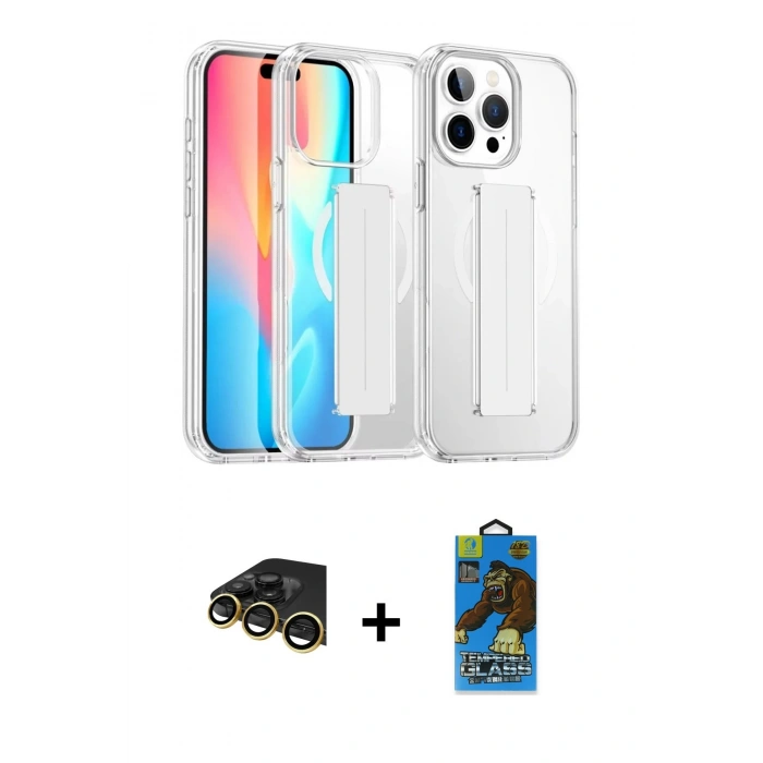 MARSİLYAN™- iPhone 14 Pro Max Kılıf Nova Işık Koleksiyonu - Siyah 18D Cam Ekran Koruyucu + Raze Metal Kamera Lens - GD