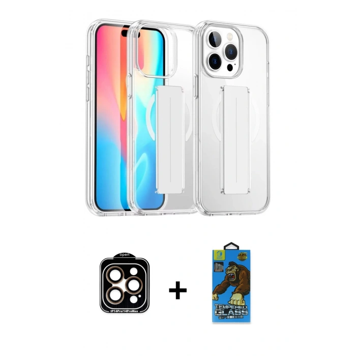 MARSİLYAN™- iPhone 14 Pro Max Kılıf Nova Işık Koleksiyonu - Siyah 18D Cam Ekran Koruyucu + PVD Metal Kamera Lens - TU