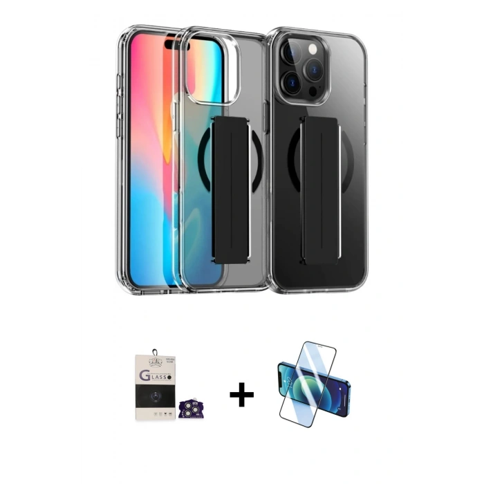 MARSİLYAN™- iPhone 14 Pro Max Kılıf Nova Işık Koleksiyonu - Siyah 3D Antistatik Cam Ekran Koruyucu + Bilvis Titan Kamera Lens - GS