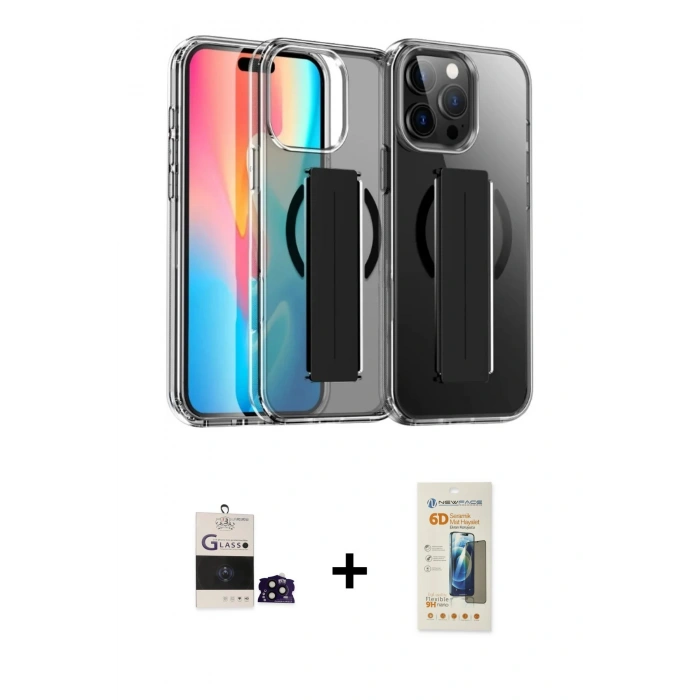 MARSİLYAN™- iPhone 14 Pro Max Kılıf Nova Işık Koleksiyonu - Siyah 6D Mat Seramik Hayalet Nano Ekran Koruyucu + Bilvis Titan Kamera Lens - SH