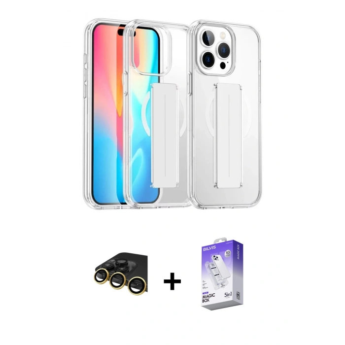 MARSİLYAN™- iPhone 14 Pro Max Kılıf Nova Işık Koleksiyonu - Siyah Bilvis 5in1 3D Magic Cam Ekran Koruyucu + Raze Metal Kamera Lens - GD