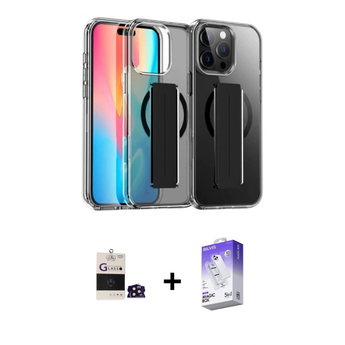 MARSİLYAN™- iPhone 14 Pro Max Kılıf Nova Işık Koleksiyonu - Siyah Bilvis 5in1 3D Magic Cam Ekran Koruyucu + Bilvis Titan Kamera Lens - DNMR