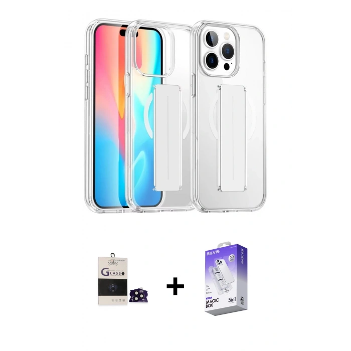 MARSİLYAN™- iPhone 14 Pro Max Kılıf Nova Işık Koleksiyonu - Siyah Bilvis 5in1 3D Magic Cam Ekran Koruyucu + Siyah Bilvis Titan Kamera Lens
