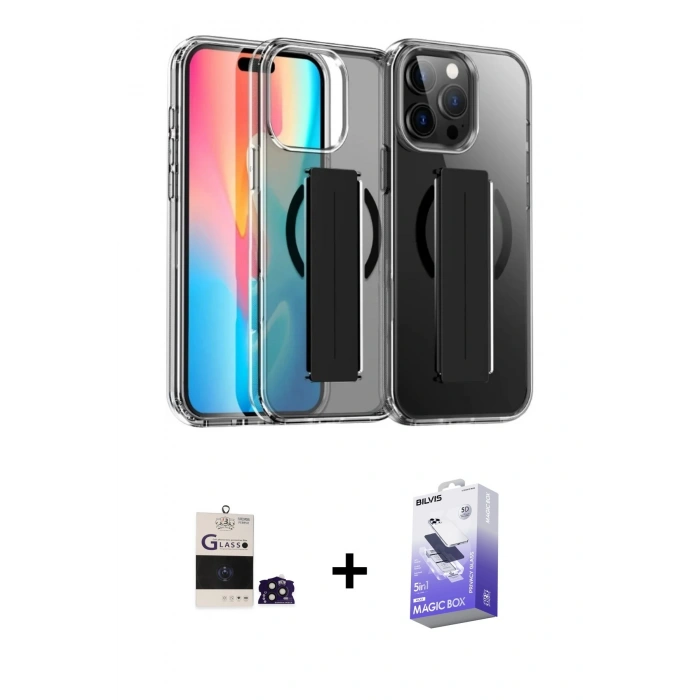 MARSİLYAN™- iPhone 14 Pro Max Kılıf Nova Işık Koleksiyonu - Siyah Bilvis 5in1 5D Magic Hayalet Cam Ekran Koruyucu + Bilvis Titan Kamera Lens - DNMR