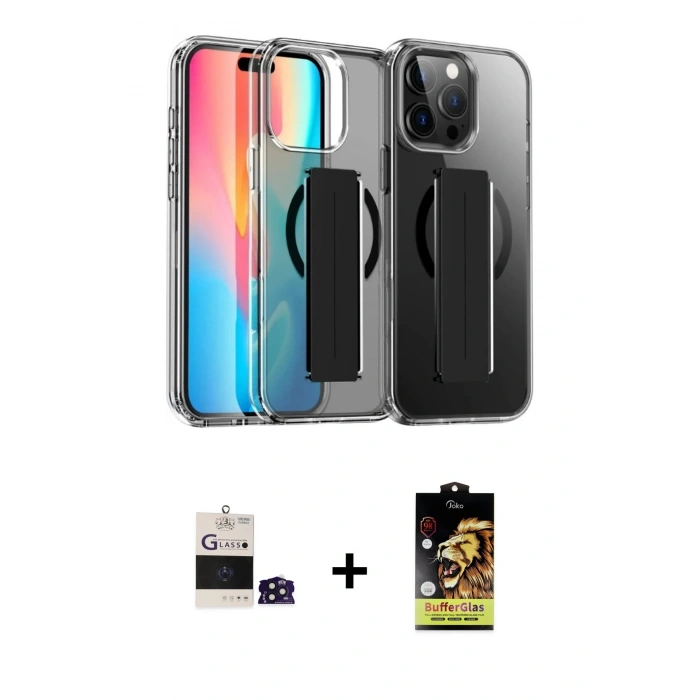 MARSİLYAN™- iPhone 14 Pro Max Kılıf Nova Işık Koleksiyonu - Siyah Buffer Cam Ekran Koruyucu + Bilvis Titan Kamera Lens - DNMR