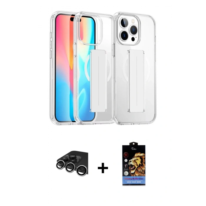 MARSİLYAN™- iPhone 14 Pro Max Kılıf Nova Işık Koleksiyonu - Siyah Buffer Hayalet Cam Ekran Koruyucu + Raze Metal Kamera Lens - GS