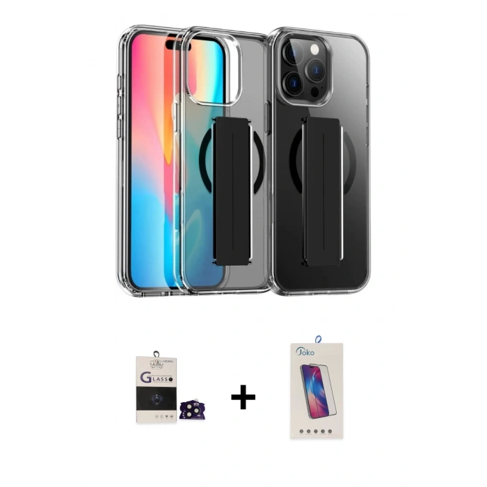 MARSİLYAN™- iPhone 14 Pro Max Kılıf Nova Işık Koleksiyonu - Siyah Joko 5D Cam + Siyah Bilvis Titan Kamera Lens