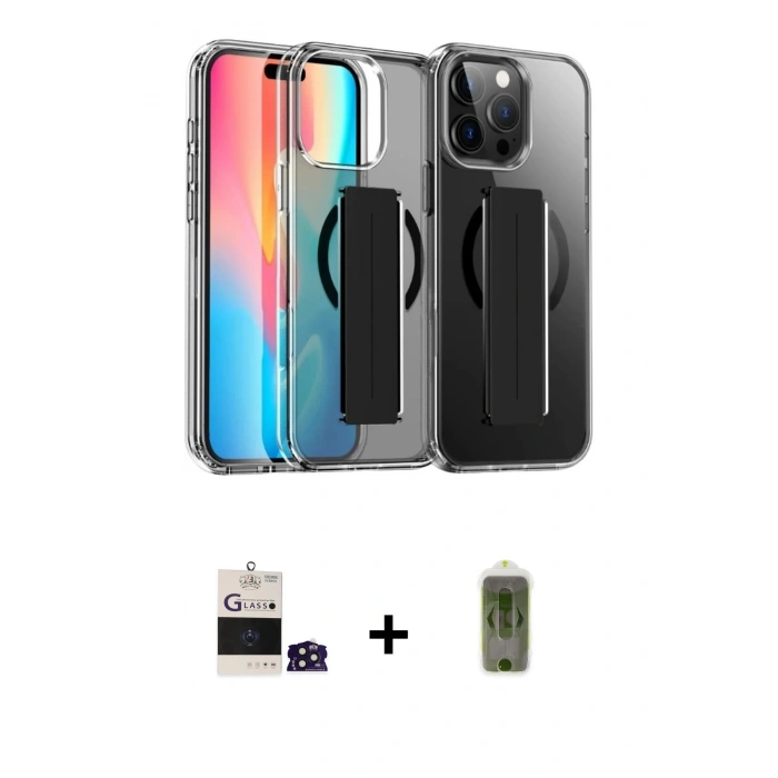 MARSİLYAN™- iPhone 14 Pro Max Kılıf Nova Işık Koleksiyonu - Siyah Joko Magic 5D Hayalet Cam + Derin Mor Bilvis Titan Kamera Lens