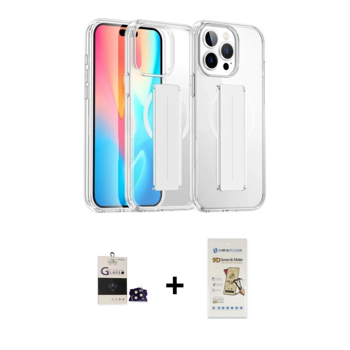 MARSİLYAN™- iPhone 14 Pro Max Kılıf Nova Işık Koleksiyonu - Siyah Mat Seramik Nano Ekran Koruyucu + Bilvis Titan Kamera Lens - SH