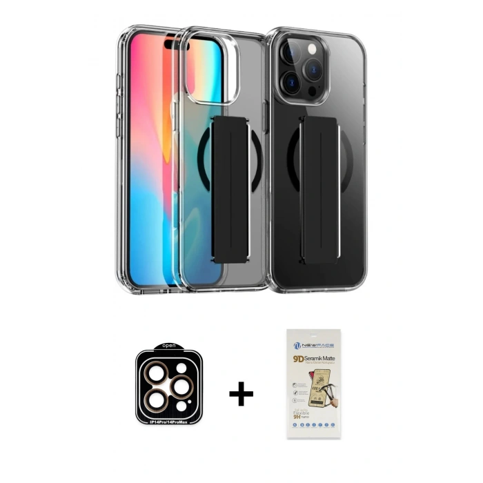 MARSİLYAN™- iPhone 14 Pro Max Kılıf Nova Işık Koleksiyonu - Siyah Mat Seramik Nano Ekran Koruyucu + PVD Metal Kamera Lens - TU