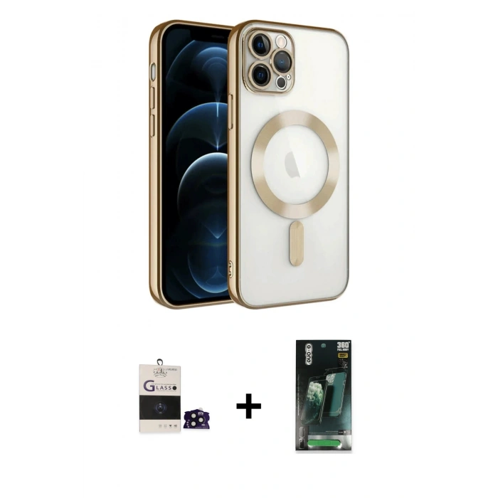 MARSİLYAN™- iPhone 14 Pro Max Kılıf Nova Işık Özel Seri - Şeffaf 360 Full Body Arka Koruyucu + Bilvis Titan Kamera Lens - SH