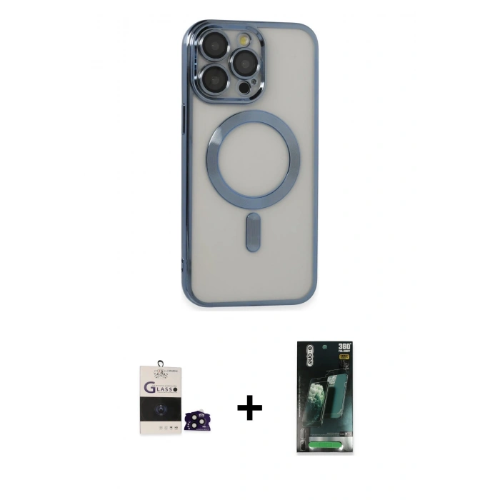 MARSİLYAN™- iPhone 14 Pro Max Kılıf Nova Işık Özel Seri - Şeffaf 360 Full Body Arka Koruyucu + Bilvis Titan Kamera Lens - SH