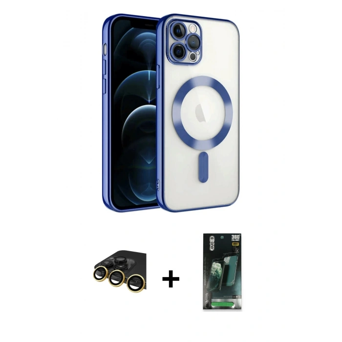 MARSİLYAN™- iPhone 14 Pro Max Kılıf Nova Işık Özel Seri - Şeffaf 360 Full Body Arka Koruyucu + Raze Metal Kamera Lens - GD