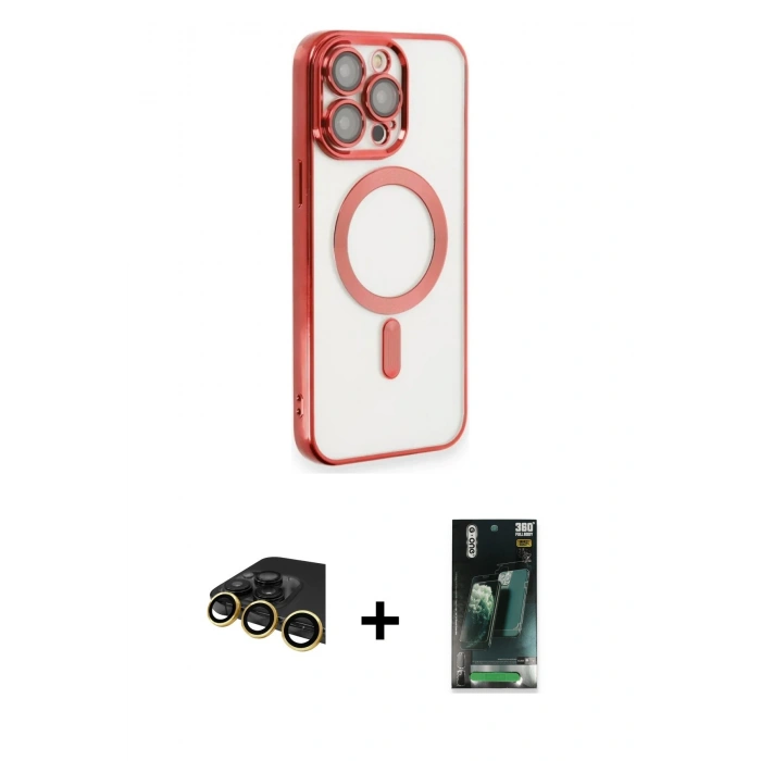MARSİLYAN™- iPhone 14 Pro Max Kılıf Nova Işık Özel Seri - Şeffaf 360 Full Body Arka Koruyucu + Raze Metal Kamera Lens - GD