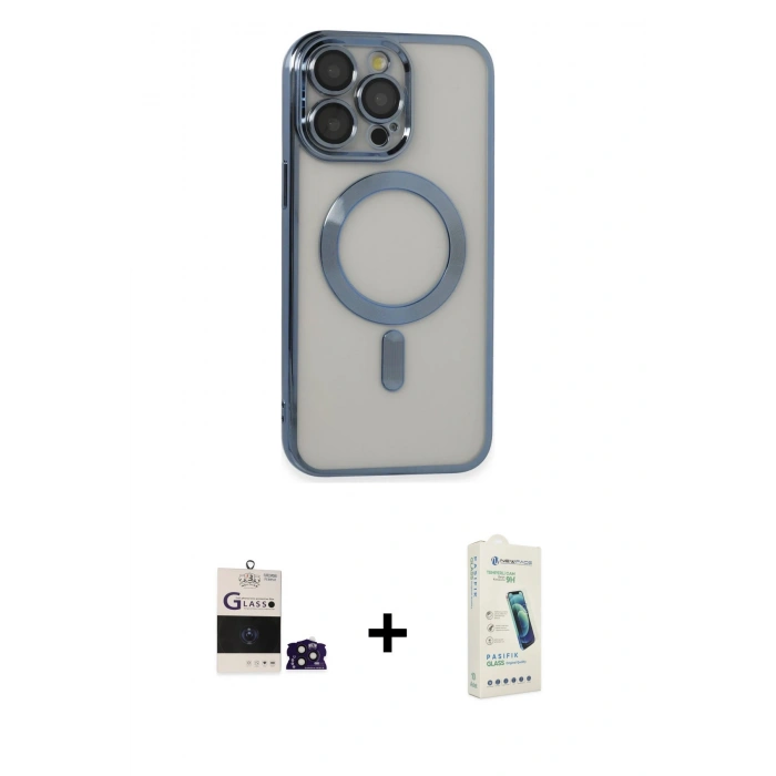 MARSİLYAN™- iPhone 14 Pro Max Kılıf Nova Işık Özel Seri - Şeffaf Pasifik Cam Ekran Koruyucu + Bilvis Titan Kamera Lens - DNMR