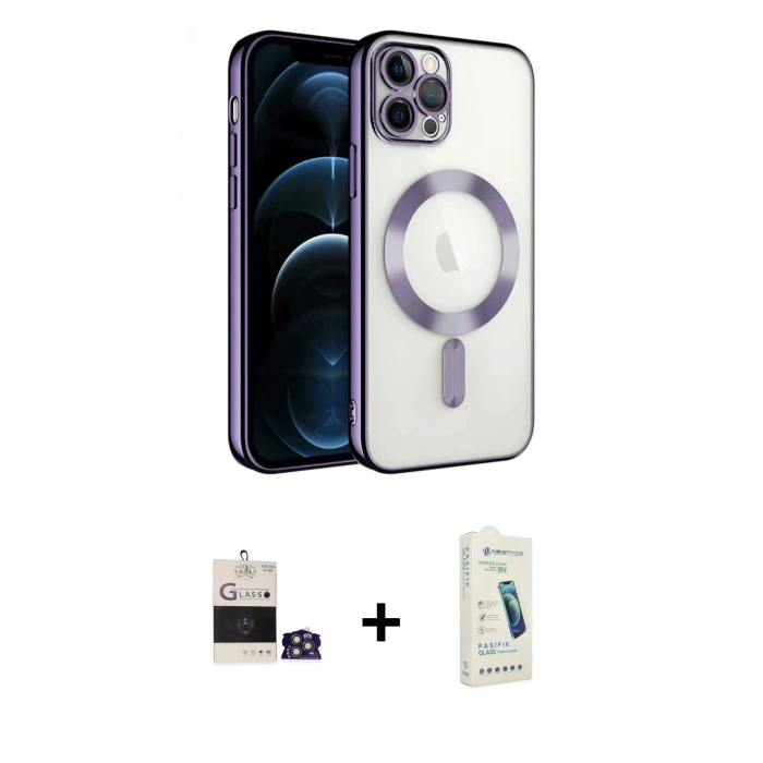 MARSİLYAN™- iPhone 14 Pro Max Kılıf Nova Işık Özel Seri - Şeffaf Pasifik Cam Ekran Koruyucu + Bilvis Titan Kamera Lens - GS