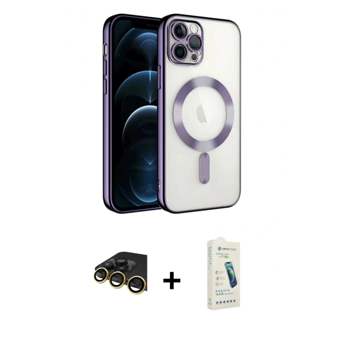 MARSİLYAN™- iPhone 14 Pro Max Kılıf Nova Işık Özel Seri - Şeffaf Pasifik Cam Ekran Koruyucu + Raze Metal Kamera Lens - GD