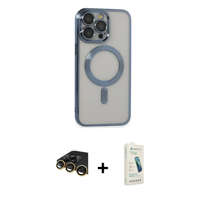 MARSİLYAN™- iPhone 14 Pro Max Kılıf Nova Işık Özel Seri - Şeffaf Pasifik Cam Ekran Koruyucu + Raze Metal Kamera Lens - GD