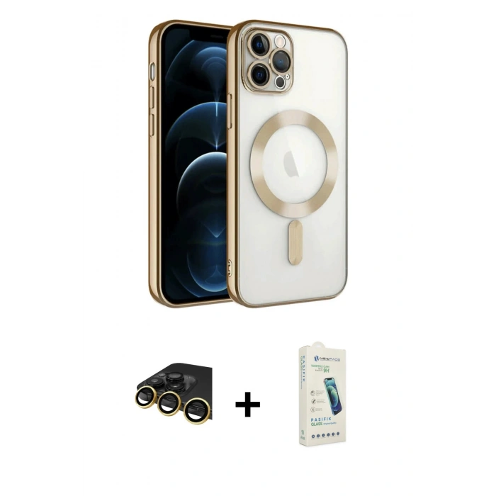 MARSİLYAN™- iPhone 14 Pro Max Kılıf Nova Işık Özel Seri - Şeffaf Pasifik Cam Ekran Koruyucu + Raze Metal Kamera Lens - GD