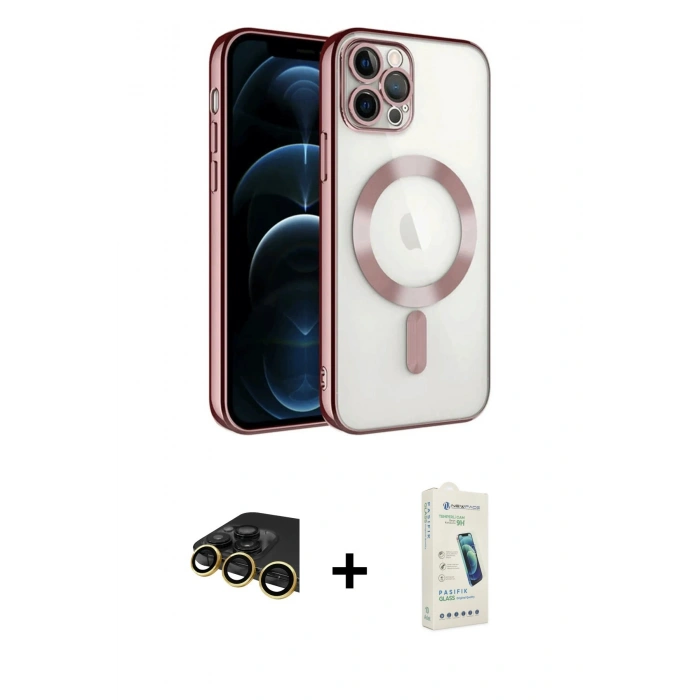 MARSİLYAN™- iPhone 14 Pro Max Kılıf Nova Işık Özel Seri - Şeffaf Pasifik Cam Ekran Koruyucu + Raze Metal Kamera Lens - GD