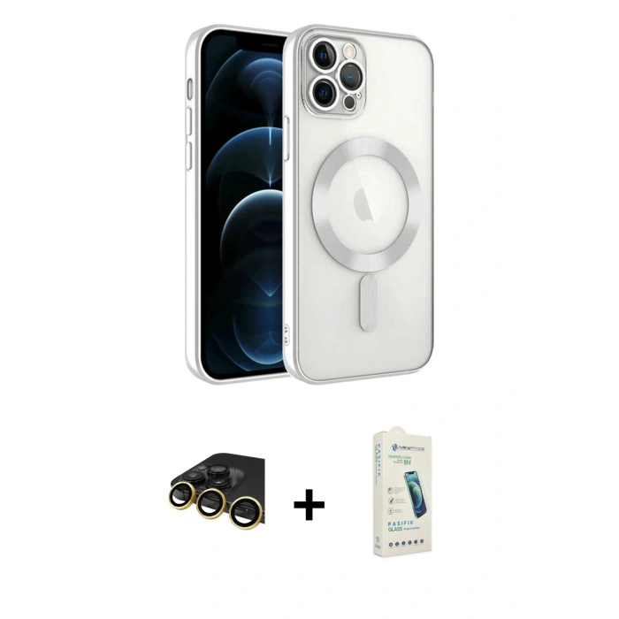 MARSİLYAN™- iPhone 14 Pro Max Kılıf Nova Işık Özel Seri - Şeffaf Pasifik Cam Ekran Koruyucu + Raze Metal Kamera Lens - GD
