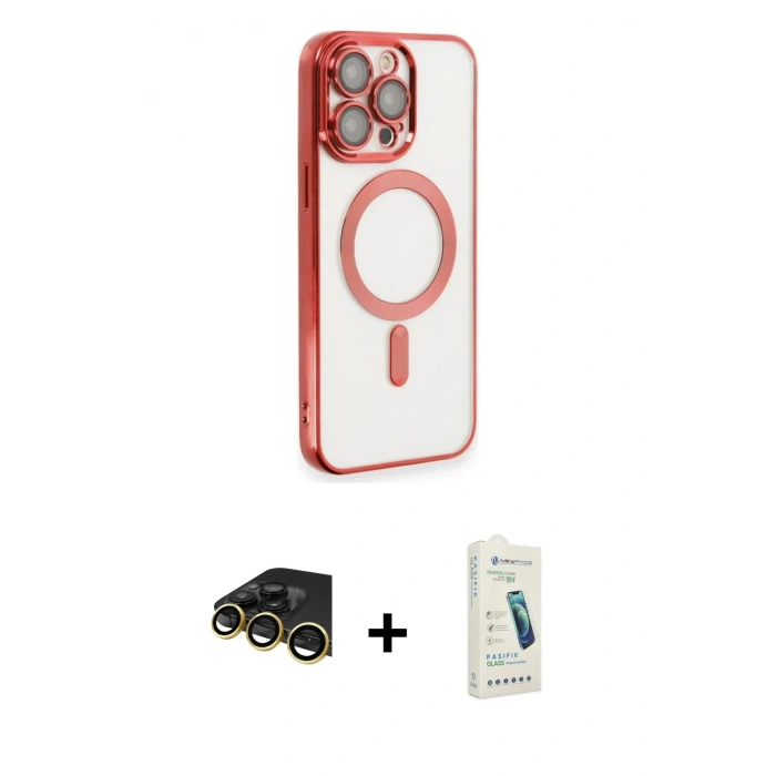 MARSİLYAN™- iPhone 14 Pro Max Kılıf Nova Işık Özel Seri - Şeffaf Pasifik Cam Ekran Koruyucu + Raze Metal Kamera Lens - GD