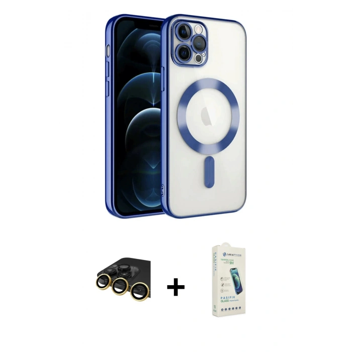 MARSİLYAN™- iPhone 14 Pro Max Kılıf Nova Işık Özel Seri - Şeffaf Pasifik Cam Ekran Koruyucu + Raze Metal Kamera Lens - GD