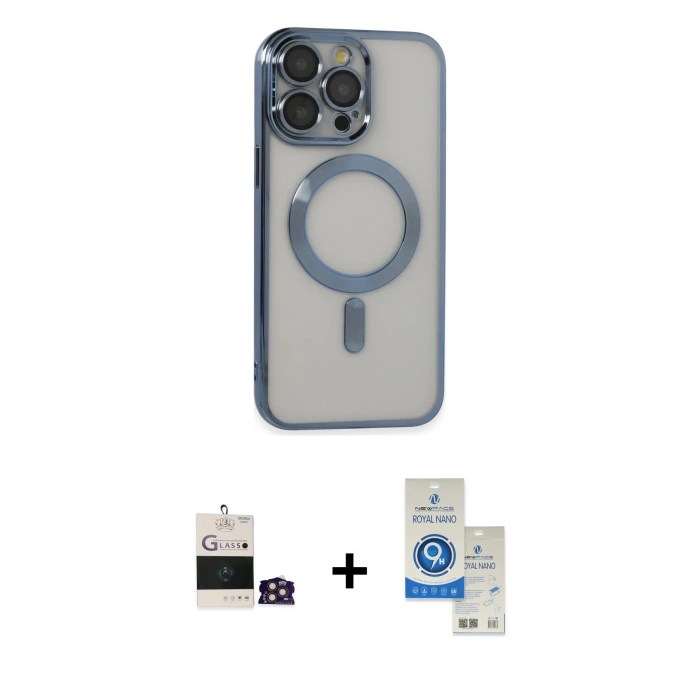 MARSİLYAN™- iPhone 14 Pro Max Kılıf Nova Işık Özel Seri - Şeffaf Royal Nano Ekran Koruyucu + Bilvis Titan Kamera Lens - GD