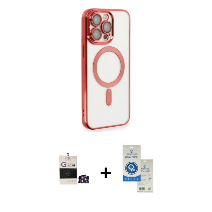 MARSİLYAN™- iPhone 14 Pro Max Kılıf Nova Işık Özel Seri - Şeffaf Royal Nano Ekran Koruyucu + Bilvis Titan Kamera Lens - GD