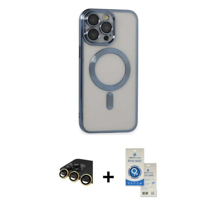 MARSİLYAN™- iPhone 14 Pro Max Kılıf Nova Işık Özel Seri - Şeffaf Royal Nano Ekran Koruyucu + Raze Metal Kamera Lens - GD