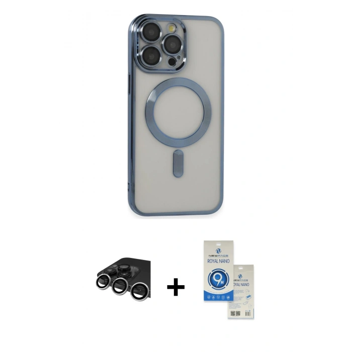 MARSİLYAN™- iPhone 14 Pro Max Kılıf Nova Işık Özel Seri - Şeffaf Royal Nano Ekran Koruyucu + Raze Metal Kamera Lens - GS