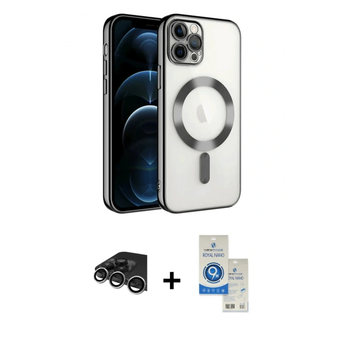 MARSİLYAN™- iPhone 14 Pro Max Kılıf Nova Işık Özel Seri - Şeffaf Royal Nano Ekran Koruyucu + Raze Metal Kamera Lens - GS