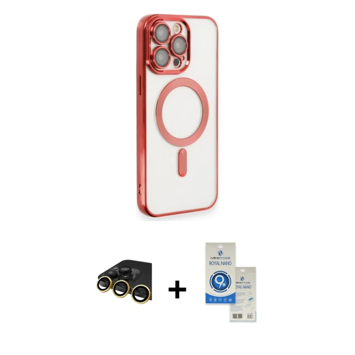 MARSİLYAN™- iPhone 14 Pro Max Kılıf Nova Işık Özel Seri - Şeffaf Royal Nano Ekran Koruyucu + Raze Metal Kamera Lens - GD