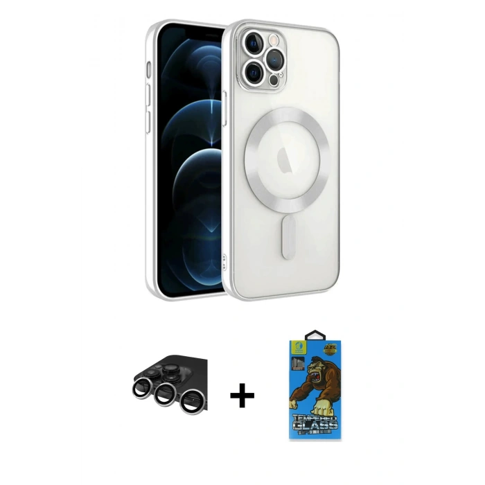 MARSİLYAN™- iPhone 14 Pro Max Kılıf Nova Işık Özel Seri - Siyah 18D Cam Ekran Koruyucu + Raze Metal Kamera Lens - GS