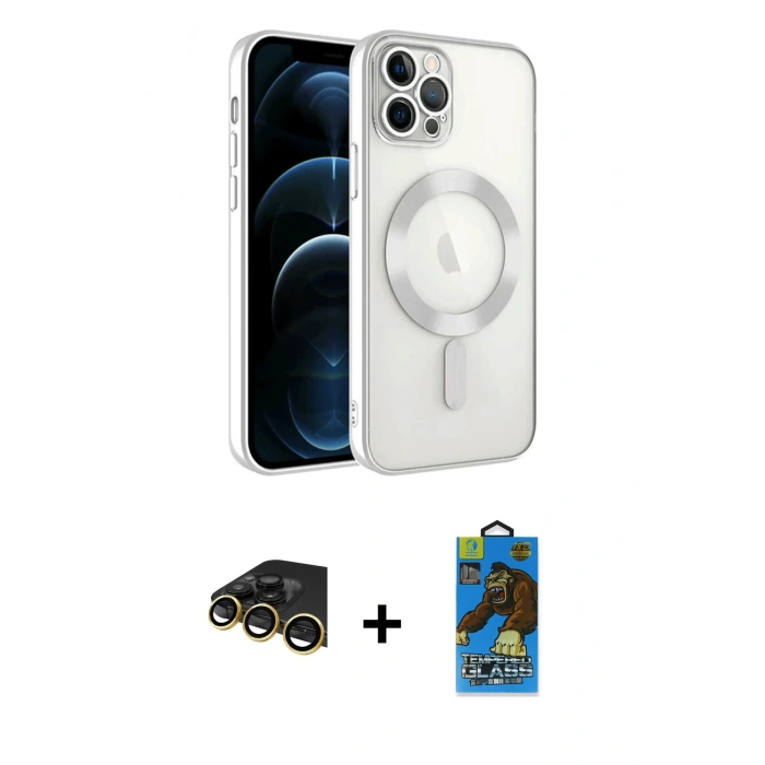 MARSİLYAN™- iPhone 14 Pro Max Kılıf Nova Işık Özel Seri - Siyah 18D Cam Ekran Koruyucu + Raze Metal Kamera Lens - GD