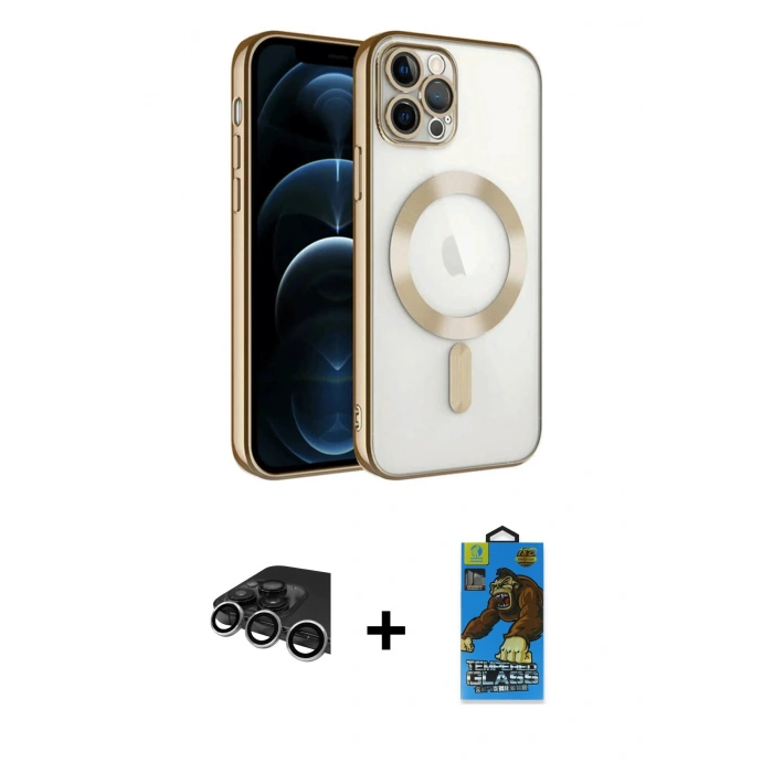 MARSİLYAN™- iPhone 14 Pro Max Kılıf Nova Işık Özel Seri - Siyah 18D Cam Ekran Koruyucu + Raze Metal Kamera Lens - GS