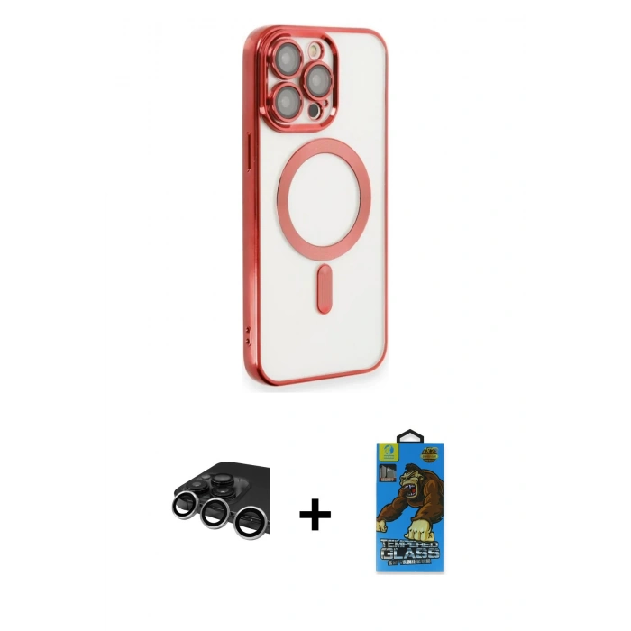 MARSİLYAN™- iPhone 14 Pro Max Kılıf Nova Işık Özel Seri - Siyah 18D Cam Ekran Koruyucu + Raze Metal Kamera Lens - GS