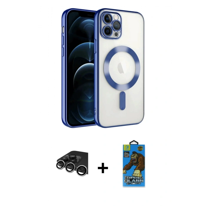 MARSİLYAN™- iPhone 14 Pro Max Kılıf Nova Işık Özel Seri - Siyah 18D Cam Ekran Koruyucu + Raze Metal Kamera Lens - GS