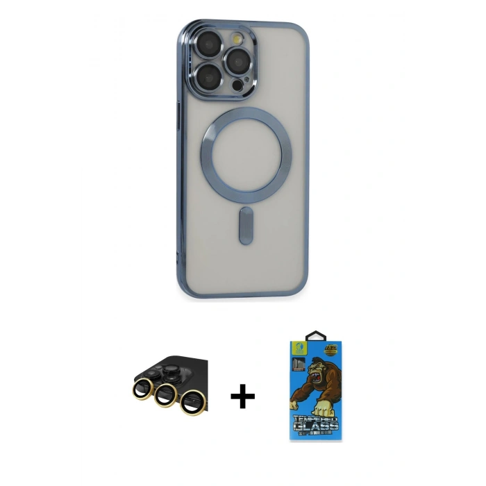 MARSİLYAN™- iPhone 14 Pro Max Kılıf Nova Işık Özel Seri - Siyah 18D Cam Ekran Koruyucu + Raze Metal Kamera Lens - GD