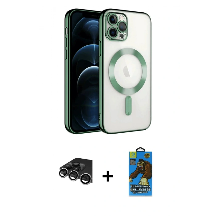 MARSİLYAN™- iPhone 14 Pro Max Kılıf Nova Işık Özel Seri - Siyah 18D Cam Ekran Koruyucu + Raze Metal Kamera Lens - GS