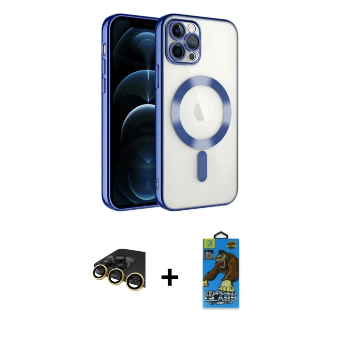MARSİLYAN™- iPhone 14 Pro Max Kılıf Nova Işık Özel Seri - Siyah 18D Cam Ekran Koruyucu + Raze Metal Kamera Lens - GD