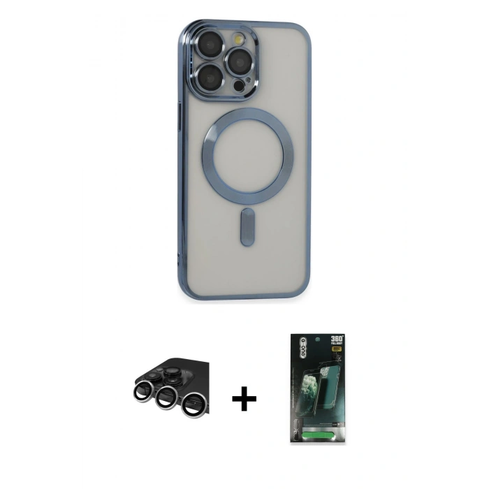 MARSİLYAN™- iPhone 14 Pro Max Kılıf Nova Işık Özel Seri - Siyah 360 Mat Full Body Arka Koruyucu + Raze Metal Kamera Lens - GS